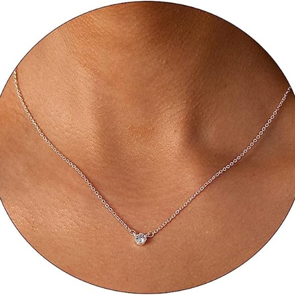 Boutique Accessories - Women Dainty Leaf Necklace 14k Gold Plated Layered CZ Moon Necklace Simple